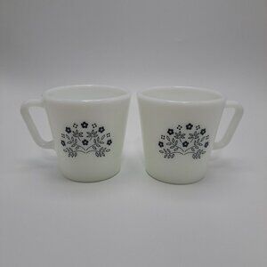 Pyrex Summer Impressions Blue Floral Milk Glass Coffee/Tea Mugs 2-Piece Set